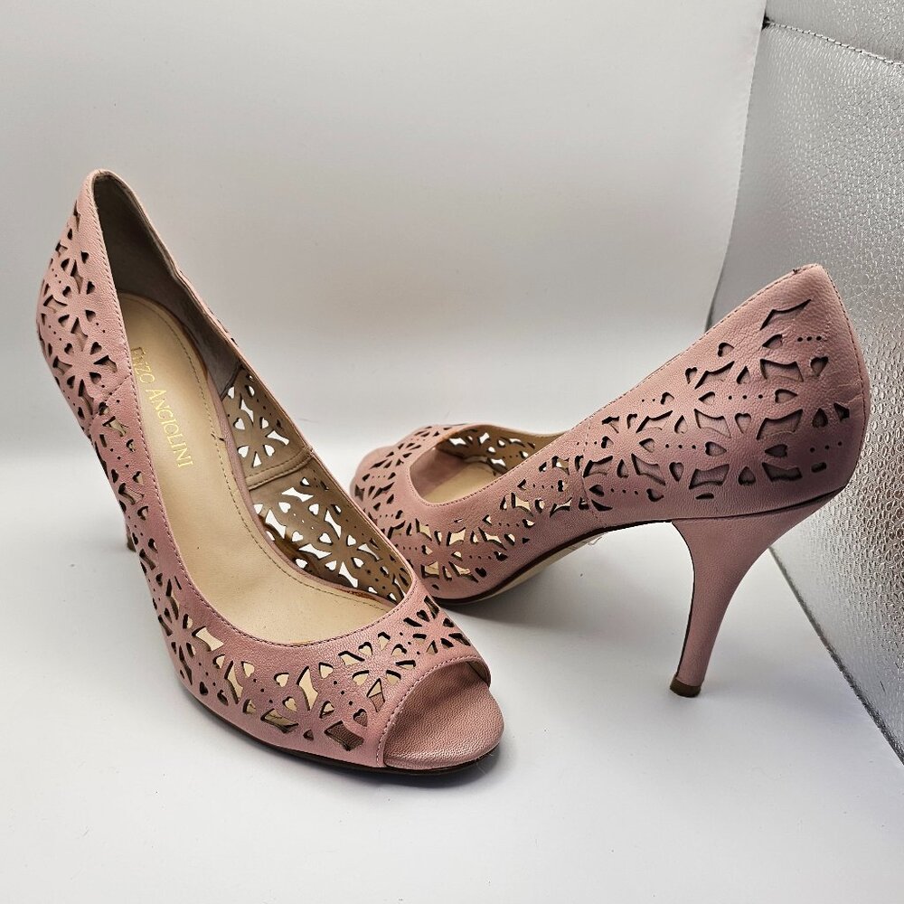 Enzo Angiolini Pink Leather Cut-Out Peep Toe Pumps – Size 7.5M